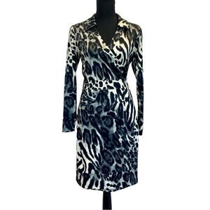 Femme de carriere leopard wrap dress Sz M Black gray white
